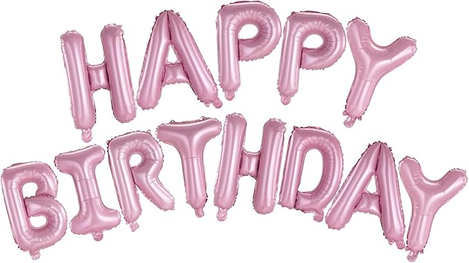 Happy Birthday Balloons Banner Pink 16 Inch Mylar Foil Letters