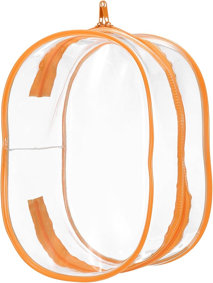 uxcell Figure Display Bag, 6 x 3.7 x 8.7 Inch PVC Oval Portable Dolls Pouch Carrying Case Storage Bag Keychain Charm for Showing Off Boxes Dolls, Orange