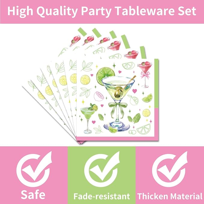 96 Pcs Martini Happy Birthday Party Supplies, Martini Bow Plates and Napkins Tableware Set, Tini Bit Older Birthday Decorations, Bar Bachelorette Party Disposable Dinnerware Serve 24 Guests