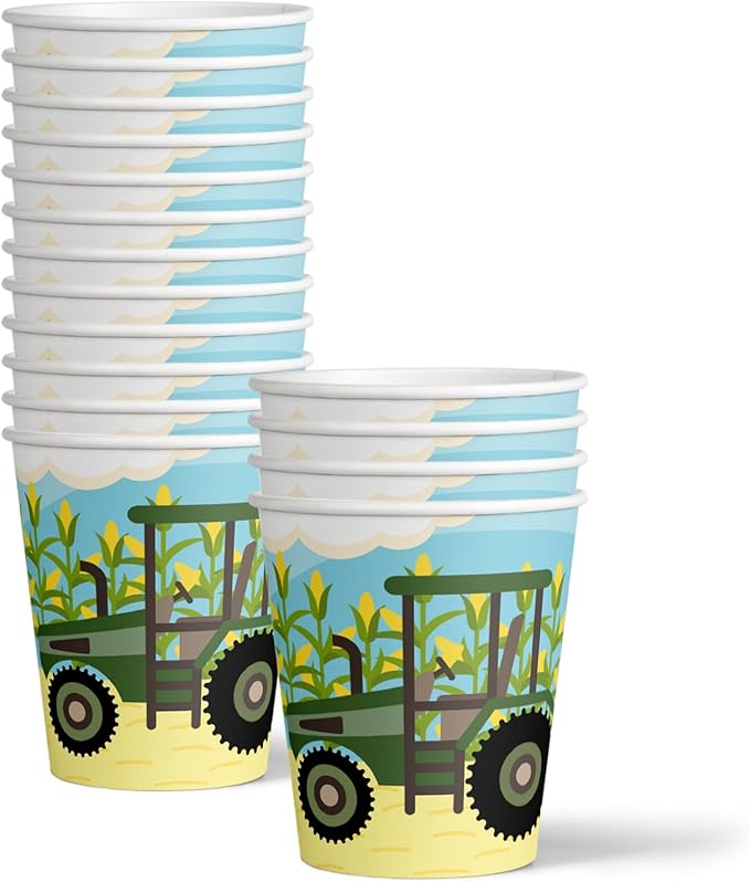 Green Farm Tractor Time Birthday Party Supplies Set Plates Napkins Cups Kit for 16