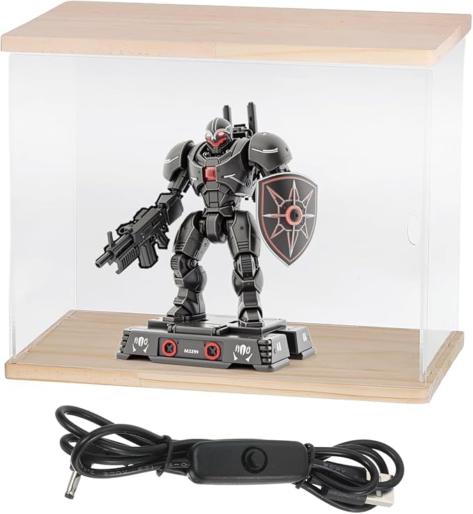 MECCANIXITY Clear Display Case, Acrylic Figure Display Case Clear Display Boxes for Collectibles, Figures Model Toys Home Storage(with Square LED Light, 10x6x8 Inch Wood Base)