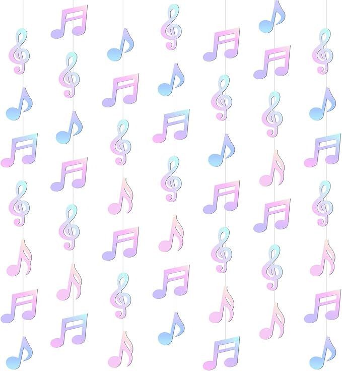 Cindeer 8 Pcs Music Notes Party Decorations Musical Birthday Hanging Decorations Music Notes Paper Garland Banner for 50s 80s Birthday Baby Shower Wedding Party Supplies Ceiling Decor(Iridescent)