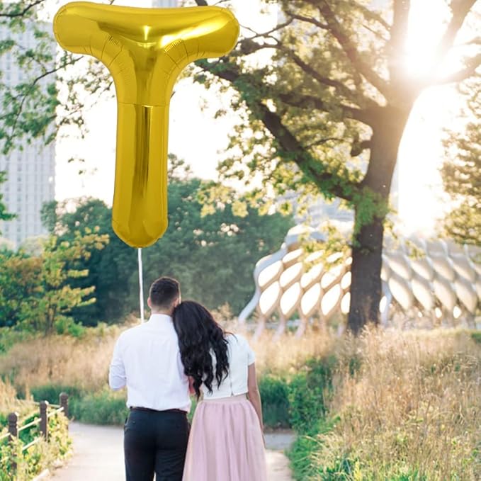 TONIFUL 40 Inch Large Gold Letter T Balloons, Foil Mylar Big Balloons for Birthday Party Anniversary Supplies Decorations