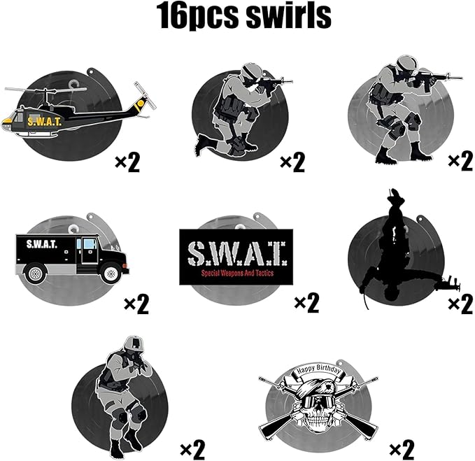 SWAT Theme Hanging Swirl Birthday Party Decors Special Forces Party Dizzy Danglers Military Ceiling Streamers Party Supplies for Adults Pretend Play Role Play Party Birthday