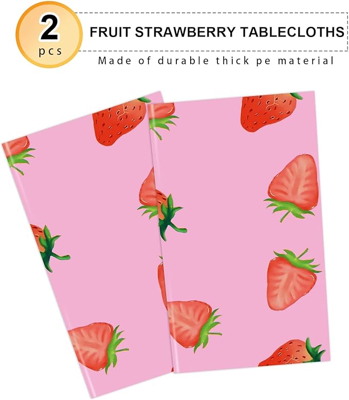 PHOGARY 2 PCS Strawberry Tablecloth for Strawberry Party Decorations, Disposable Plastic Rectangle Berry First Birthday Table Cloth for Kids Girls Berry Birthday Decorations Baby Shower 54"X108"