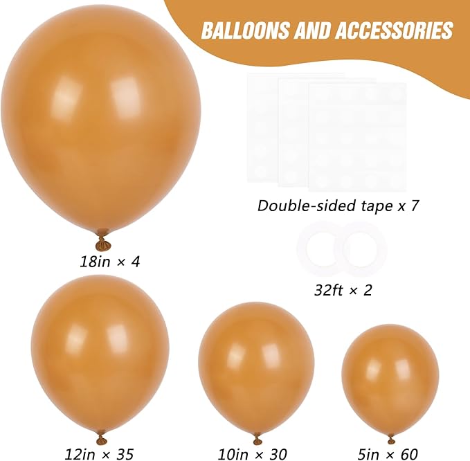 RUBFAC Tan Balloons 129pcs Different Sizes Pack of 18 12 10 5 Inch, Latex Boho Neutral Light Brown Coffee Balloon Garland Arch Kit for Wedding Baby Shower Jungle Safari Fall Birthday Bear Themed Party