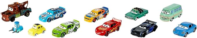 Mattel Disney and Pixar Cars Set of 10 Die-Cast Mini Racers Vehicles, Collectible Set of 1:55 Scale Toy Cars Inspired by Movies