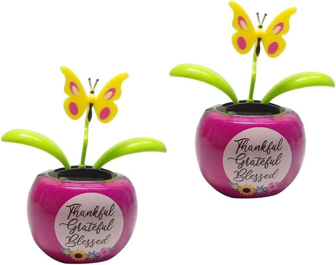 2Pcs Purple Solar Power Flip Flap Flower Insect for Car Decoration Swing Dancing Flower Eco-Friendly Bobblehead Solar Dancing Flowers in Colorful Pots Car Solar Flower, Learning and Education