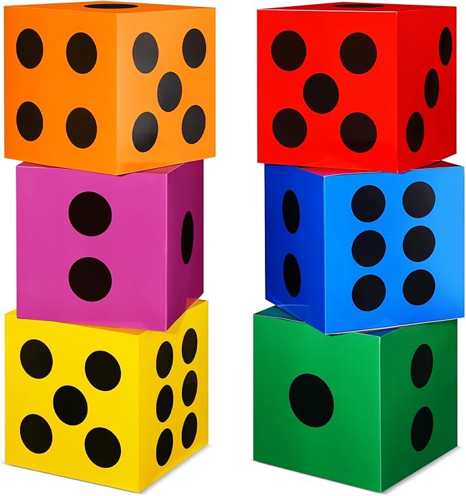 Zhanmai 6 Pcs Game Night Decor Large Dice Boxes 11.8 Inch Casino Theme Party Decoration New Year Game Big Dice Jumbo Table Giant Vegas Paper Color Box for Birthday Centerpiece Supplies(Colorful)