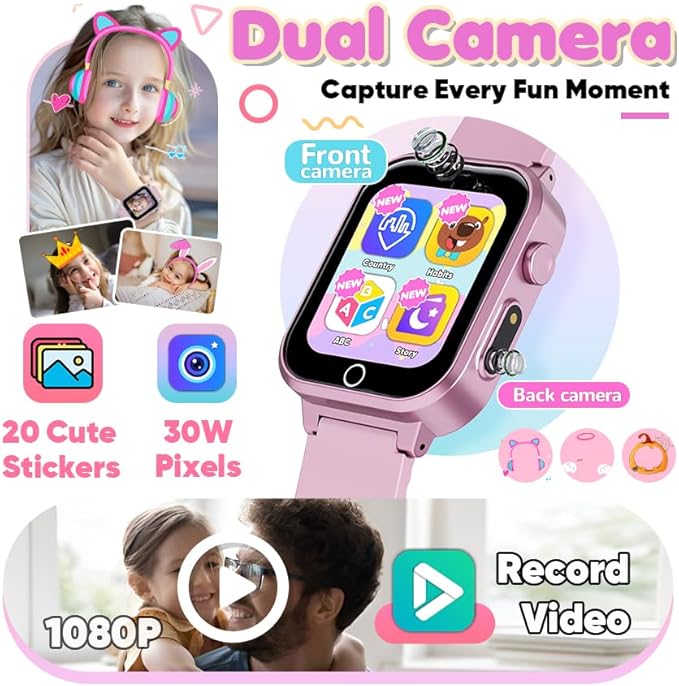 Kids Smart Watch for Girls Age 3-12 with 35 Puzzle Games, HD TouchScreen Smart Watch for Kids with Dual Camera, Video Player, Learning Card, Toddler Christmas Birthday Gifts Toy for Girls 5 6 7 8 9 10