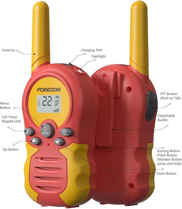 FOREDOM Rechargeable Walkie Talkies for Kids Walkie Talkies Long Range for Boy & Girl Age 3 to 12 Year Old Birthday Toys - 2 Pack
