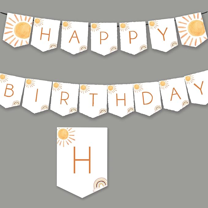 Boho Sun Birthday Banner - First Trip, Around The Sun, Boho Hippie Sunshine, Baby Shower Party Supplies & Decorations