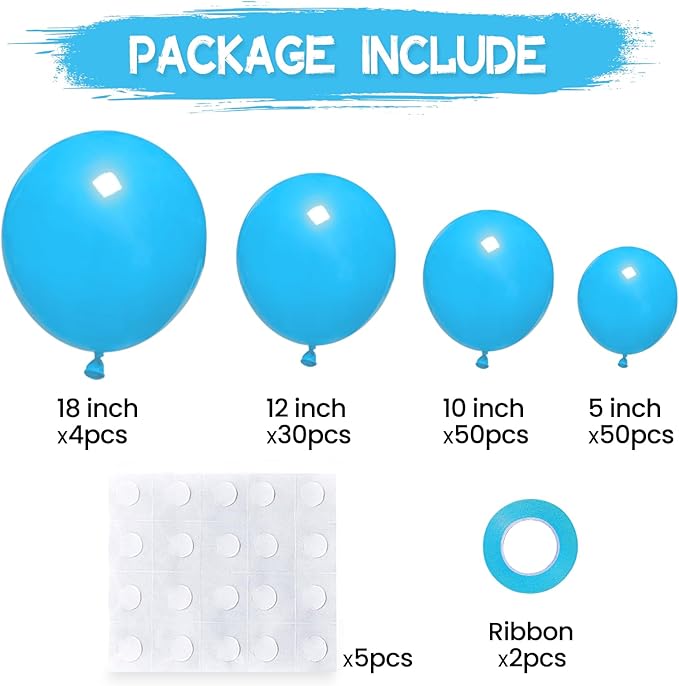 134Pcs Light Blue Balloons Different Sizes 5 10 12 18 Inch Light Blue Balloon Garland Arch Kit, Blue Latex Balloons for Birthday Wedding Baby Shower Party Decorations.