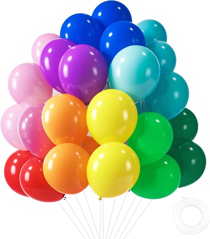LovesTown 110PCS Assorted Colors Rainbow Balloons, Multicolor Latex Balloon for Birthday Baby Shower Graduation Engagement Anniversary Wedding Party Supplies Garland Arch Decoration,12 Inches