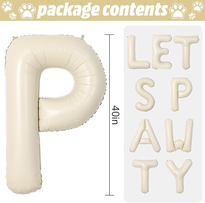 Lets Pawty Balloons Banner 40 Inch,Cream White Beige Paw Birthday Balloons,for Dogs Paw Pet Foil Letter Balloon Decorations Puppy Theme Party Supplies Decor