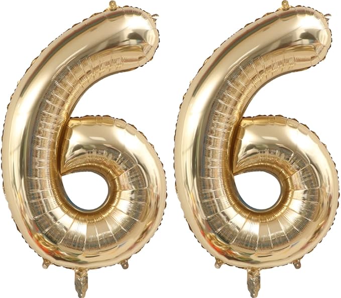 40 Inch Light Gold 66 Number Balloons White Gold Giant 66 Foil Mylar Helium Large Digital Balloon Champagne Gold Birthday Numbers Jumbo Balloons 66 Anniversary Events Party Decorations Supplies
