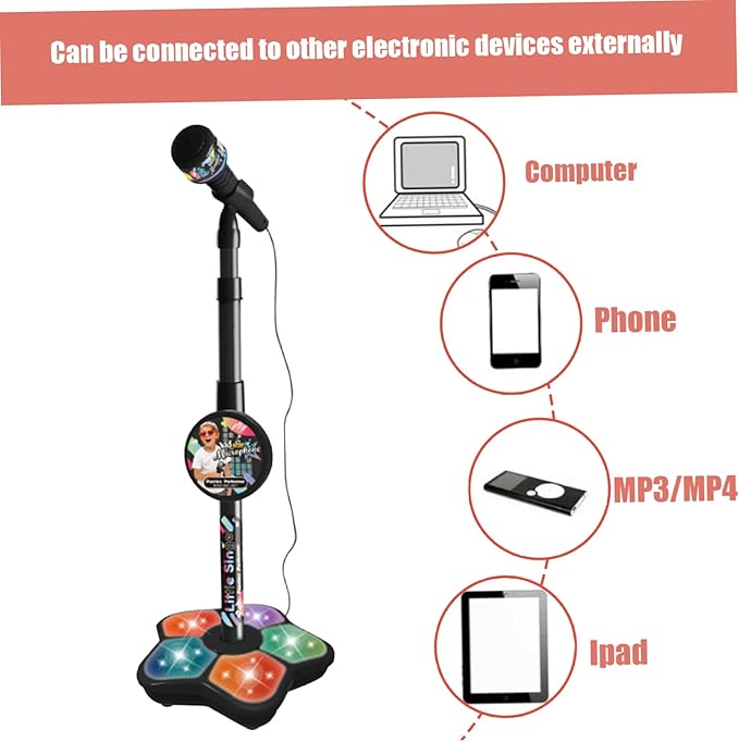 Microphone Stand for Kids, Kids with Stand Adjustable Height Led Light Detachable for Singing Play Party Gifts, with for