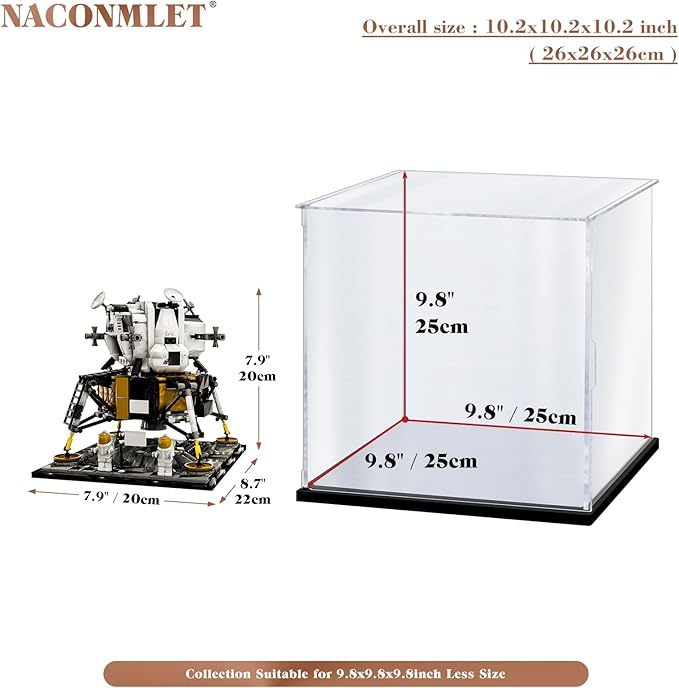 Clear Acrylic Display Case for Action Figure Lego Model,Display Box with Mirror Base,Dustproof Showcase Organizer Box for Collections(9.8*9.8*9.8inch)
