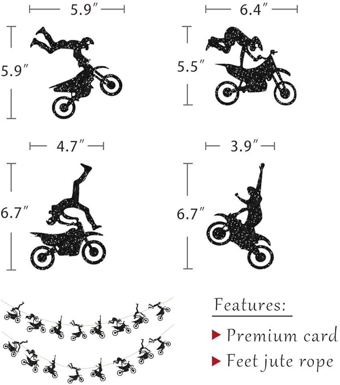 Motorcycle Theme Banner Garland Party Supplies for Man's or Boy's Birthday & Riding Party Room Wall Decorations