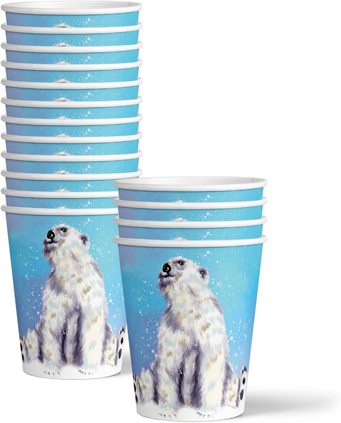 Polar Bear Birthday Party Supplies Set - Bear Party Supplies - Winter Celebrations Plates, Napkins, and Cups - Tableware Kit for 16
