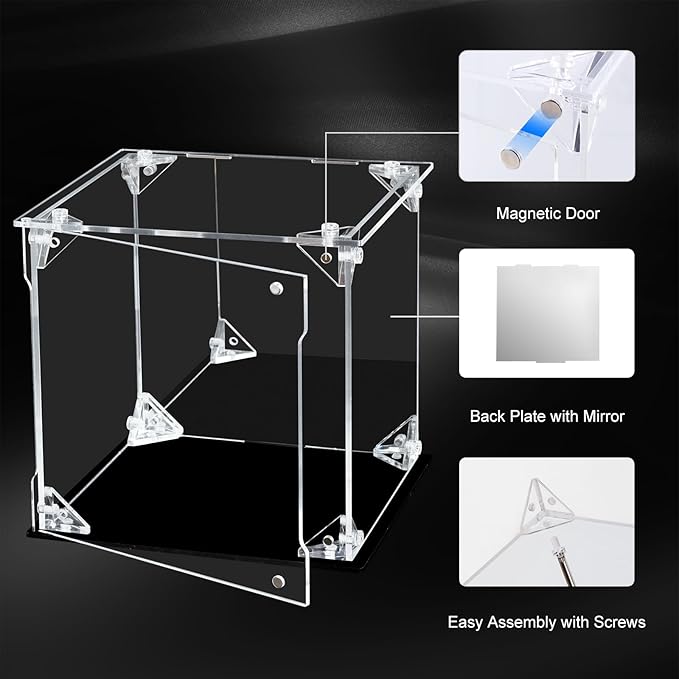 Acrylic Display Case for Collectibles Assemble Clear Acrylic Display Box with Mirrored Back, Alternative Glass Case for Action Figures Lego Model Doll Toys Display (6x6x6 inch, 15x15x15cm)