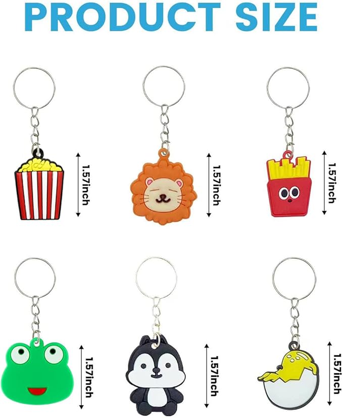 100pcs Cartoon Keychain for Kids Party Favors, Mini Cute Keyring for Classroom Prizes, Birthday Christmas Party Favors Gift, Goodie Bag Stuffers Supplies, 20 Colors