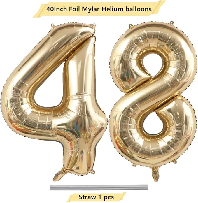 40 Inch Light Gold 48 Numbers Balloons White Gold Giant 48 Foil Mylar Helium Large Digital Balloon Champagne Gold Birthday Jumbo Balloons 48th or 84rd Anniversary Party Decorations Supplies
