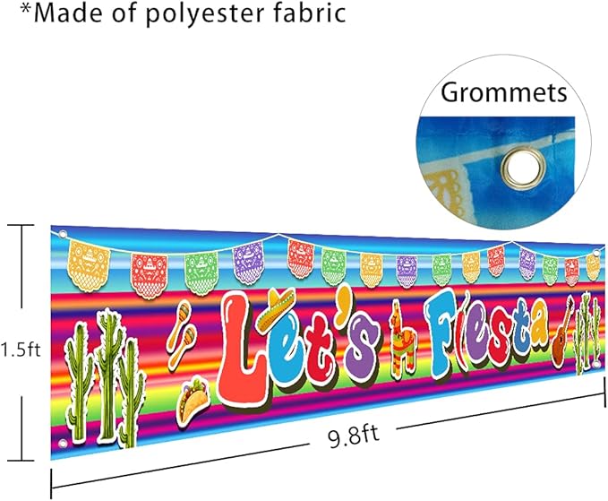 Large Fiesta Banner, Mexican Fiesta Party Supplies Decoration, Cinco De Mayo Party Supplies, Baby Shower Party Banner (Multicolor)