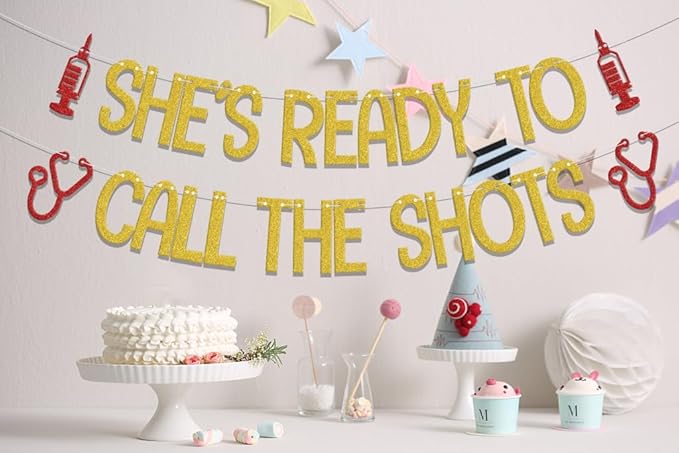 LANKBACK She's Ready to Call the Shots Banner, Congrats Nurse/Big BSN Energy, Nurses Call The Shots, Nurse Graduation Party Decorations, Nursing School Grad Party Decor Supplies Gold Red