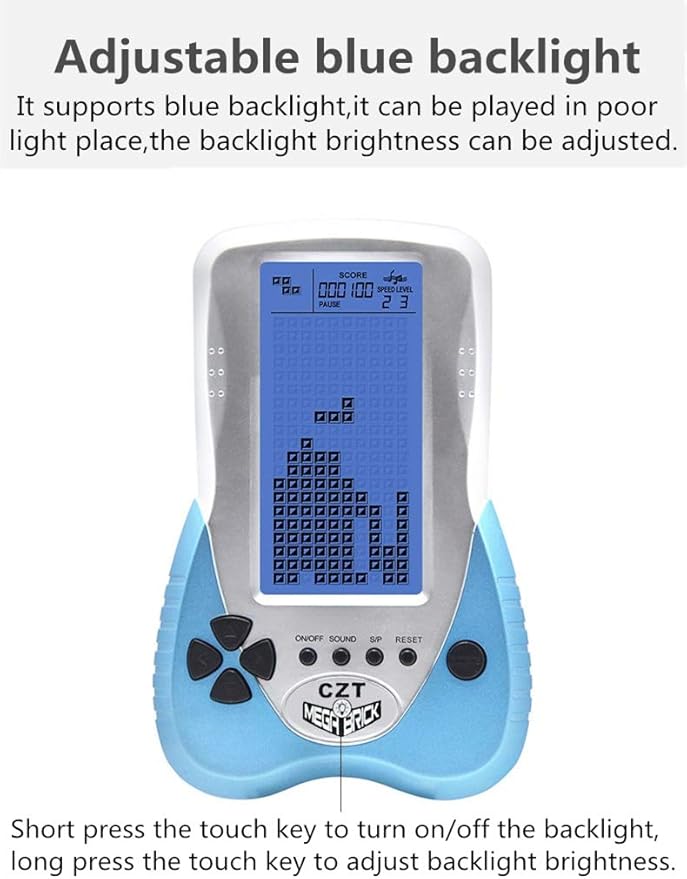 CZT Retro Brick Game Console Big Blue Backlight Screen Built-in 23 Games Tank Battle/Racing Can Plug Headphone Nostalgic Puzzle Pocket Handheld Porable Machine Children's Toys (Blue)