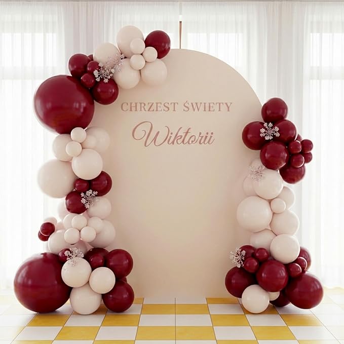 RUBFAC Burgundy Balloons 129pcs Different Sizes Pack of 18 12 10 5 Inch, Latex Maroon Dark Ruby Red Balloon Garland Arch Kit for Wedding Anniversary Birthday Party Decorations