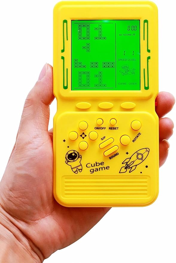 Retro Brick Game Console Large Screen with Green Backlight Built-in 23 Multi-Mode Games Classic Nostalgia Speed and Difficulty Adjustable Powered by 2 AA Batteries (Yellow)