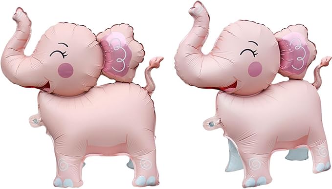 Giant Pink Elephant Foil 3D Standing Animal Balloons Kids Baby Shower Birthday Party Supplies Children Jungle Themed Decorations Woodland Safari Animal Balloons 2Pcs