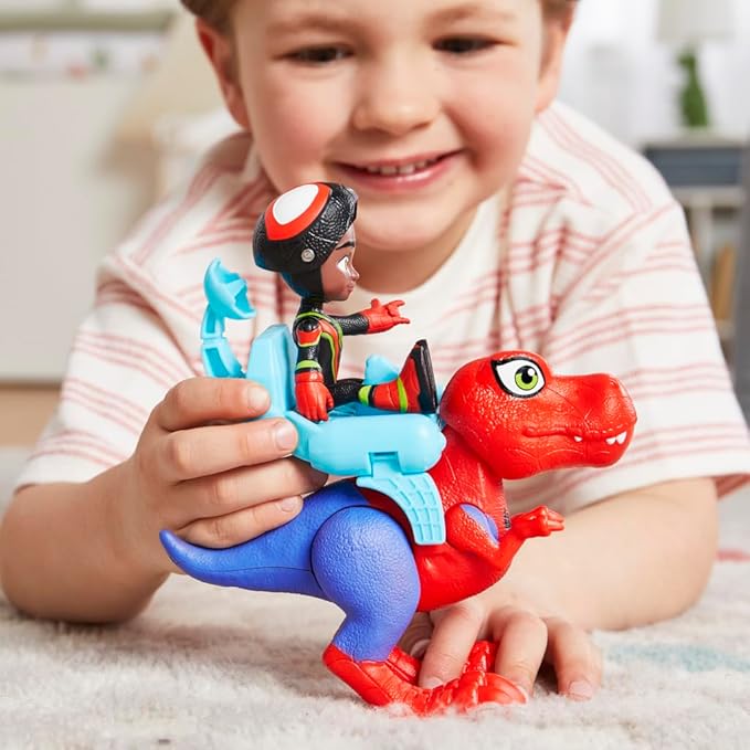 Marvel Spidey and His Amazing Friends Dino-Webs Spidey-Rex & Miles “Spin” Morales 4-inch-Scale Spider-Man Action Figure Set, Toys for Kids
