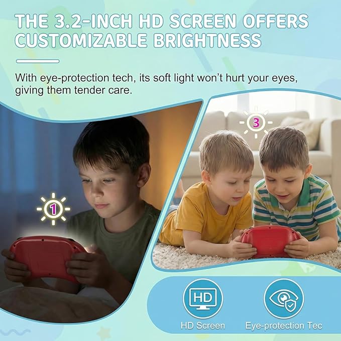 Handheld Game for Kids, 3.2" HD Screen with 213 Retro Video Games , Built-in Classic Game, Portable Travel Gaming Player with Rechargeable Battery, Electronic Toy Gift for Boys Girls Ages 4-12 (Red)