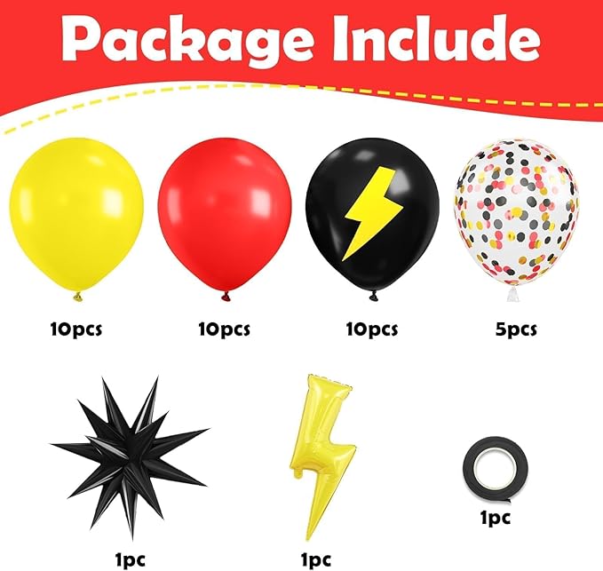 Red Black Yellow Balloons, Black and Yellow Balloons with Star and Foil Balloon for Boys Birthday Lightning Party Baby Shower Graduation Supplies Decorations