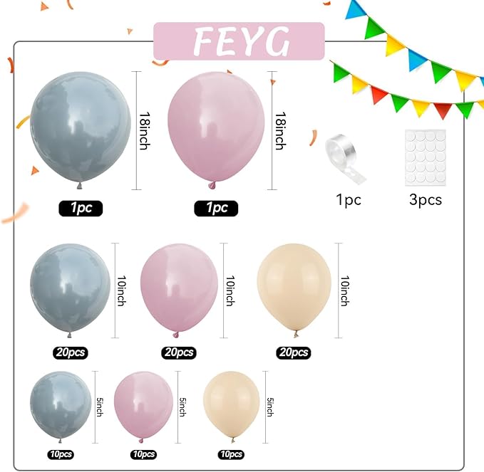 Gender Balloon Garland Arch Kit, Dusty Pink and Blue White Sand Balloons Boho Pink Nude Balloon for Neutral Theme Baby Shower Birthday Bridal Shower Wedding Gender & Reveal Party Decoration