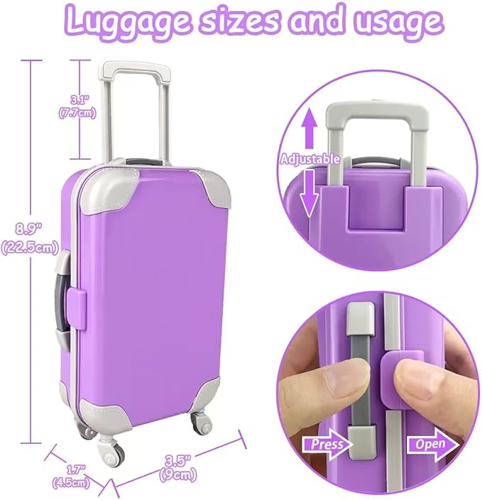 18 inch Girl Doll Accessories Case Luggage Travel Play Set with Clothes Camera Travel Pillow Bag Dress Glasses Stuff Fit 18 inch Doll Christmas Birthday Gift
