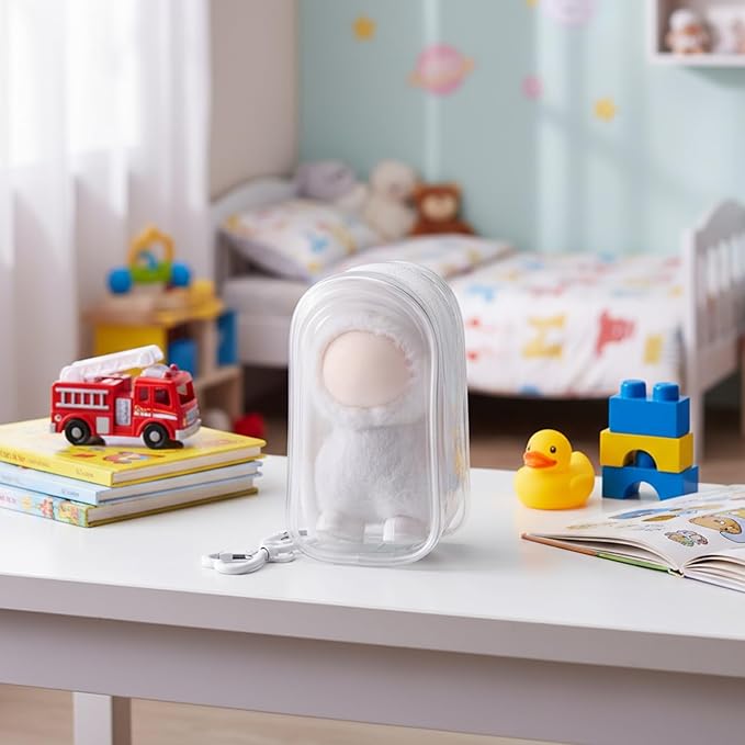 Clear Protective Case Display Accessories for 4.13 Inch 10cm 4.0 Series Plush Doll with Keychain, PVC Hanging Storage Case Cover Doll Storage Bag Figures Dolls Collectible Toys(Transparent)