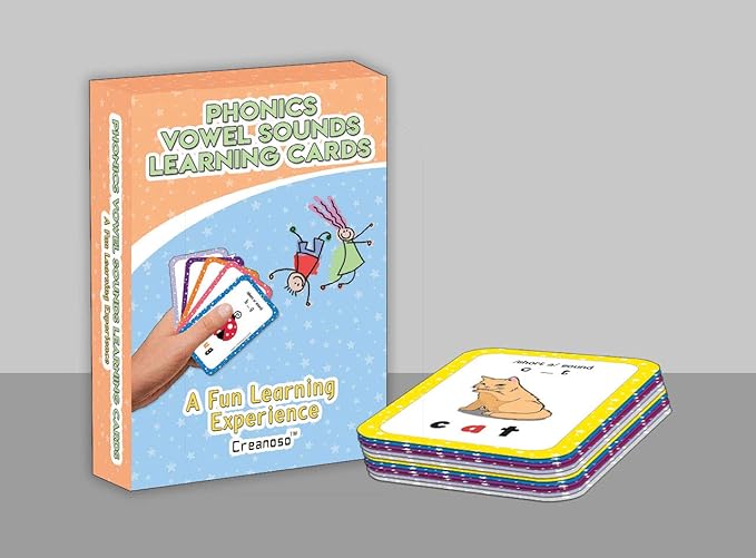 Creanoso Phonics Vowel Sounds Learning Cards for Boys Girls (2-Deck) – Learning Day Care Classroom Nursery Home Teaching Supplementary Educational Card Pack for Parent Teachers Boys Girls