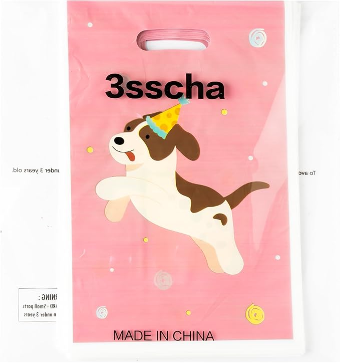 3sscha 50Pcs Pet Dog Birthday Party Favor Bag - Puppy Retro Plastic Waterproof Goodie Bags Cute Animal Vintage Rectangular Party Gift Bulk for Kids Baby Shower Decoration Supplies