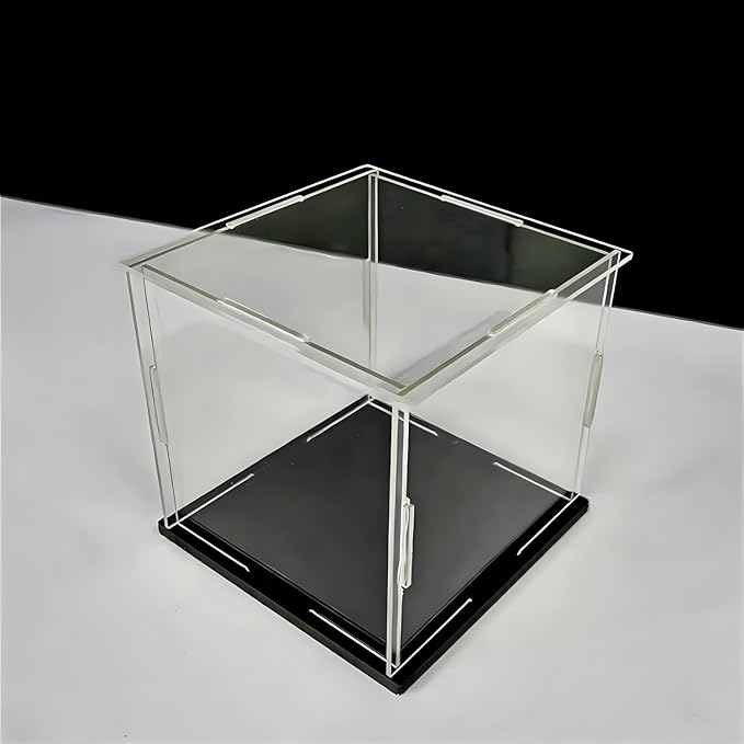 Clear Acrylic Display Case, Assemble Cube Display Box Stand with Black Base, Dustproof Protection Showcase for Collectibles Memorabilia Figurines (6x6x6 inch; 15x15x15cm)
