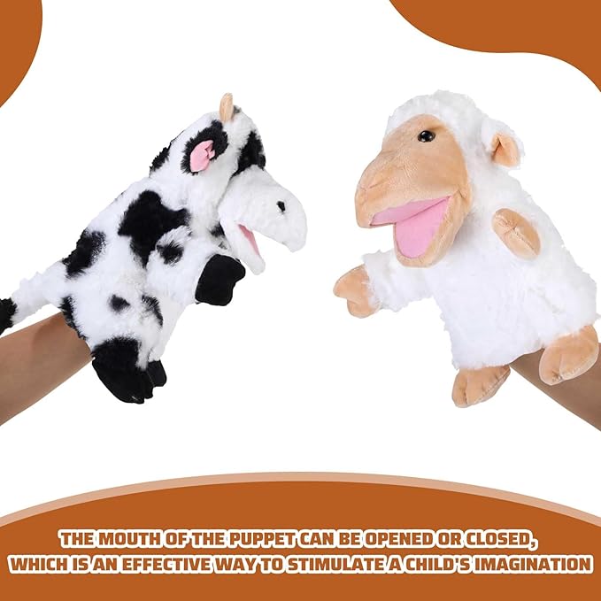 Liliful 6 Pieces Animal Hand Puppets Kids Hand Puppets with Working Mouth Animal Toddler Plush Toy for Show Theater Birthday Easter Basket Stuffers (Farm,9.84 inches/ 25 cm)