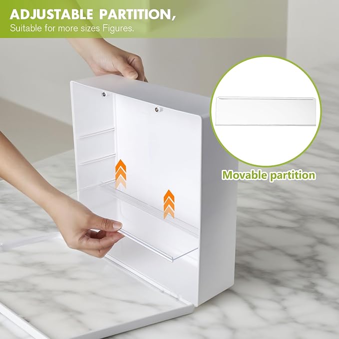 loobuu 2 Tiers Clear Display Case for Figures, Adjustable Stand Acrylic Storage Organizers Box with Magnetic Door, Wall-Mounted Dustproof Showcase for Collectibles Action Figure