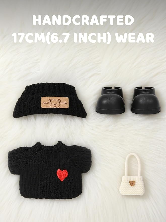 (4 Pack) Clothes for LABUBU 17cm Doll (NO Dolls), Exquisite Luxury Designer Outfits for LABUBU Includes Hat, Dress, Backpack & Shoes, Cute and Stylish Accessories for LABUBU