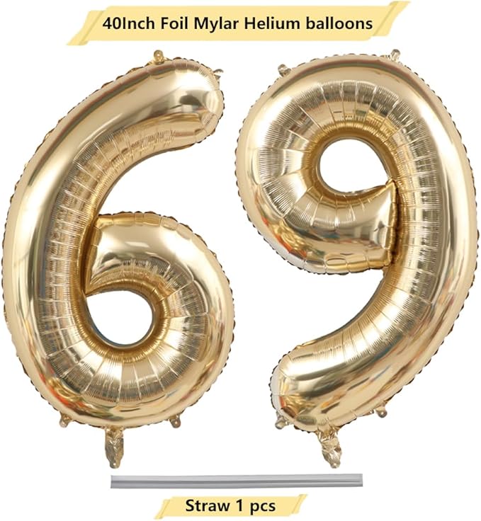 40 Inch Light Gold 69 Number Balloons White Gold Giant 96 Foil Mylar Helium Large Digital Champagne Gold Birthday Numbers Jumbo Balloons 69th or 96th Anniversary Party Decorations Supplies