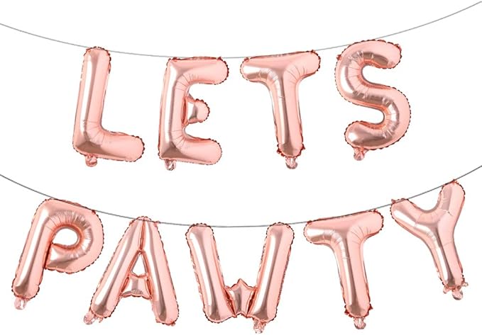 9PCS 16'' Foil Balloon Dog Pet Birthday Lets Pawty Balloons,Happy Birthday Banner for Pet Dog Party Supplies Decoration Set (Rose Gold)