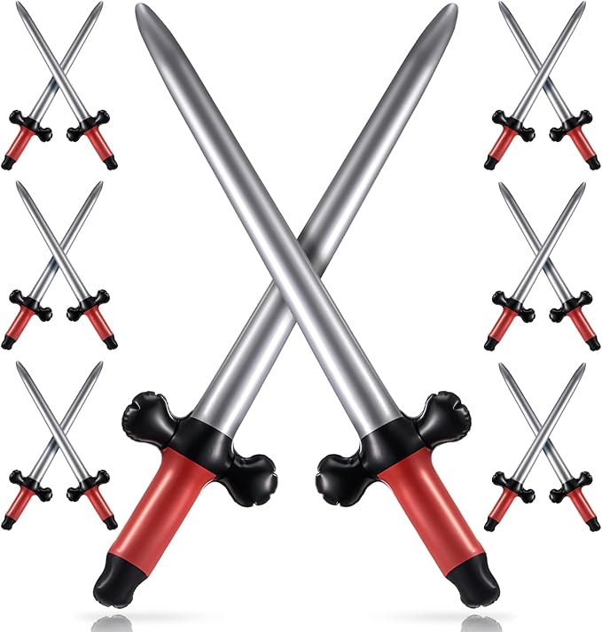 Outus 24 Pcs Inflatable Swords Blow up Swords Prince Party Favors for Theme Birthday Swimming Pool Viking Party Decorations Cosplay Halloween Costume Accessories Stage Props, 24 Inch (Red)