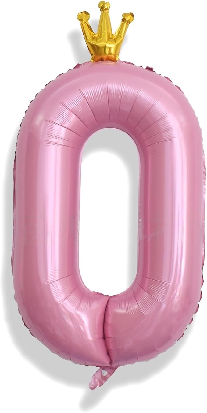 Light Pink Number 0 Balloons for Girls, 40 Inch Foil Large Pastel Pink, Crown 0-9 Set Number Balloon for Women Birthday Party Baby Shower Anniversary Graduation New Year Party Decoration Supplies