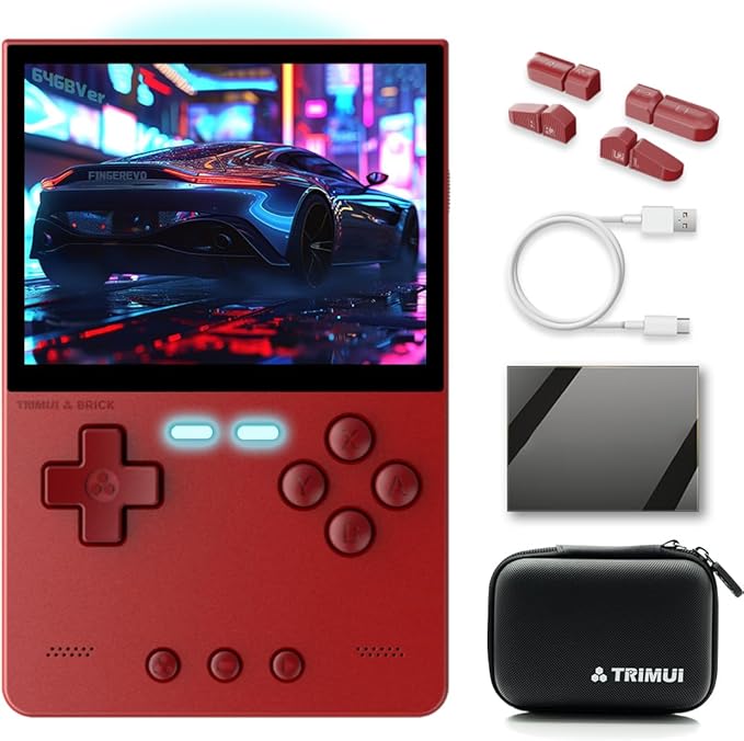 Trimui Brick Handheld Game Console 3.2-inch 1024 * 768 IPS Screen 3000mAh Trimui-brick Opensource System with Portable Case and Screen Protector Red